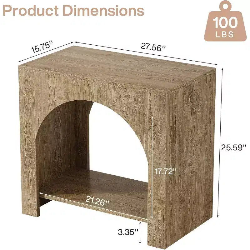 Table d'appoint de chevet rustique : Grand piédestal en bois robuste, avec rangement, pour salon/chambre à coucher, meuble d'appoint, Chêne brun clair