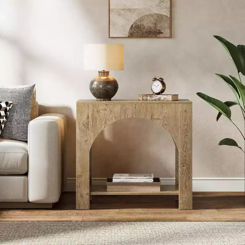 Table d'appoint de chevet rustique : Grand piédestal en bois robuste, avec rangement, pour salon/chambre à coucher, meuble d'appoint, Chêne brun clair