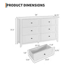 Commode blanche à 6 tiroirs, commode de rangement en bois avec poignées métalliques pour chambre à coucher, salon, entrée