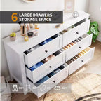 Commode blanche à 6 tiroirs, commode de rangement en bois avec poignées métalliques pour chambre à coucher, salon, entrée