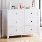 Commode blanche à 6 tiroirs, commode de rangement en bois avec poignées métalliques pour chambre à coucher, salon, entrée