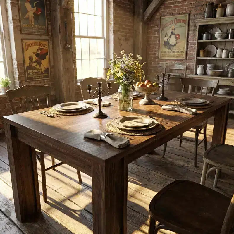 Table à manger de ferme pour 6-8 personnes, longue table rectangulaire en bois de 180 cm avec larges pieds en H et cadre robuste pour cuisine, salle à manger et appartement