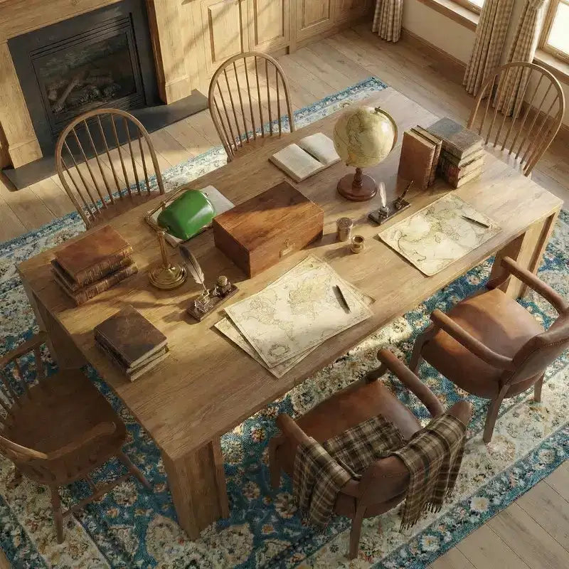 Table à manger de ferme pour 6-8 personnes, longue table rectangulaire en bois de 180 cm avec larges pieds en H et cadre robuste pour cuisine, salle à manger et appartement