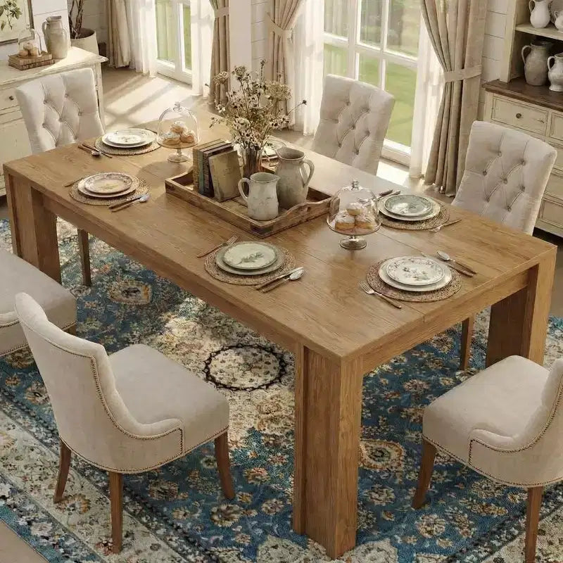 Farmhouse Dining Table for 6-8 Guests, 71 Long Rectangular Wooden Table with Wide H-Legs & Sturdy Frame for Kitchen, Dining Room & Apartment
