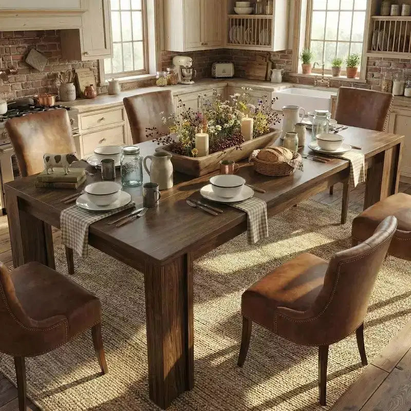 Table à manger de ferme pour 6-8 personnes, longue table rectangulaire en bois de 180 cm avec larges pieds en H et cadre robuste pour cuisine, salle à manger et appartement