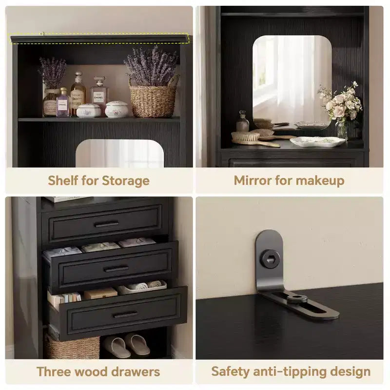 Système de rangement avec 3 tiroirs, organisateur de garde-robe robuste avec miroir