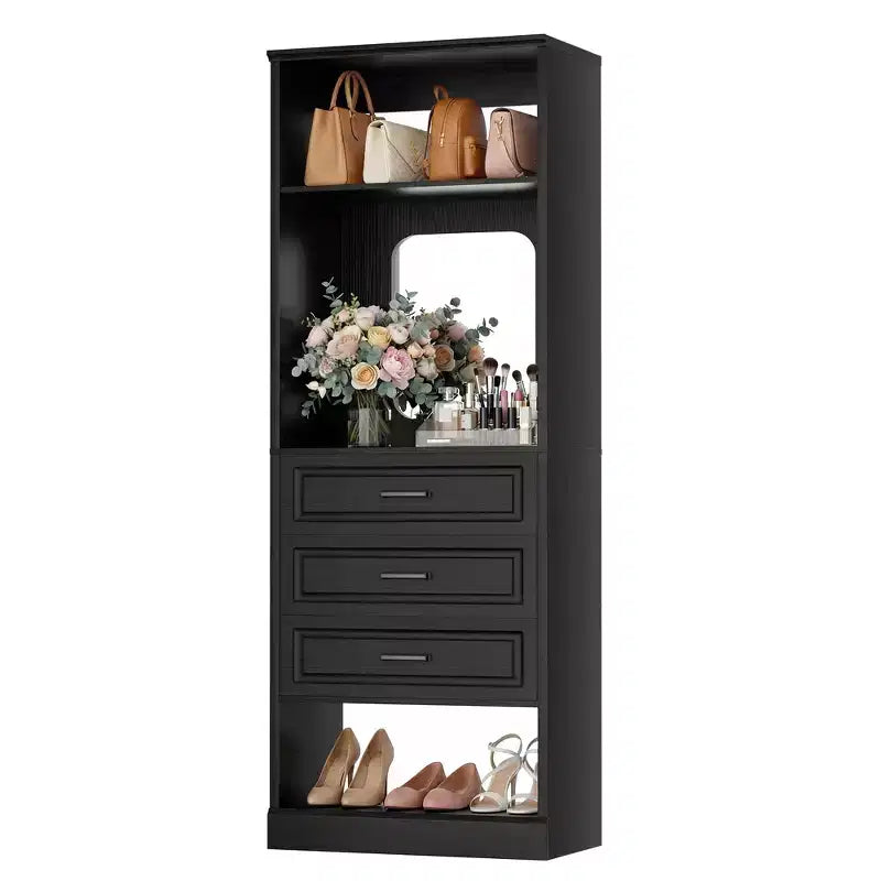 Système de rangement avec 3 tiroirs, organisateur de garde-robe robuste avec miroir