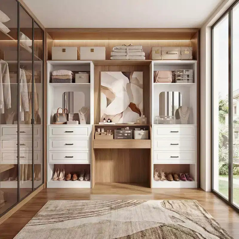Système de rangement avec 3 tiroirs, organisateur de garde-robe robuste avec miroir