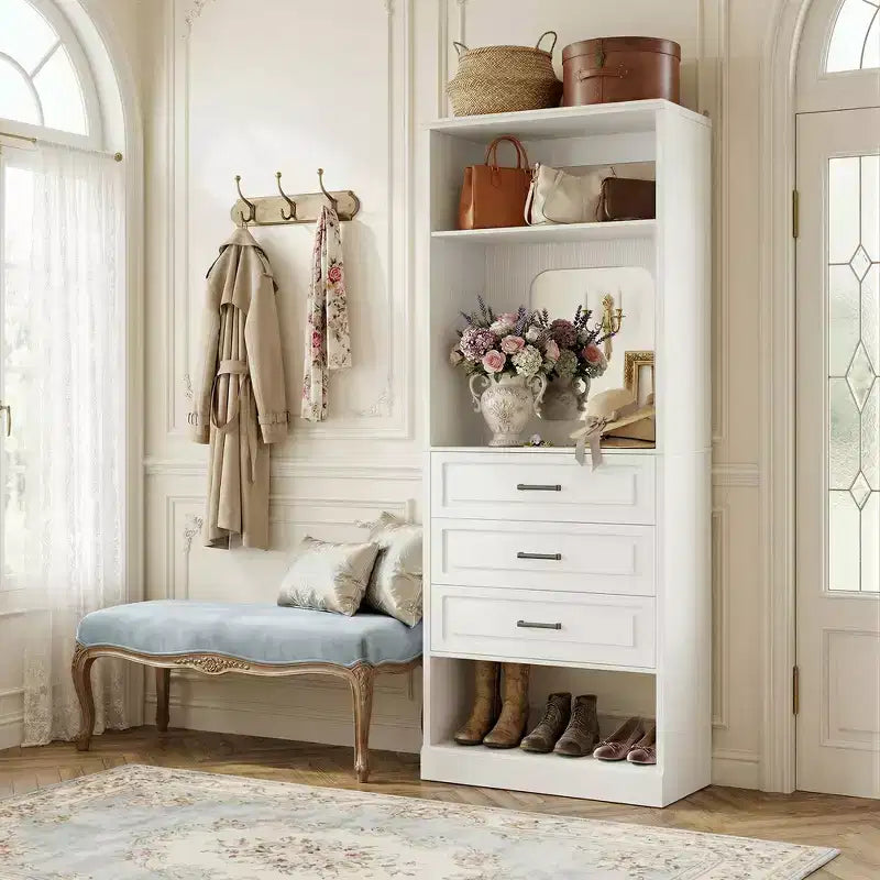 Système de rangement avec 3 tiroirs, organisateur de garde-robe robuste avec miroir