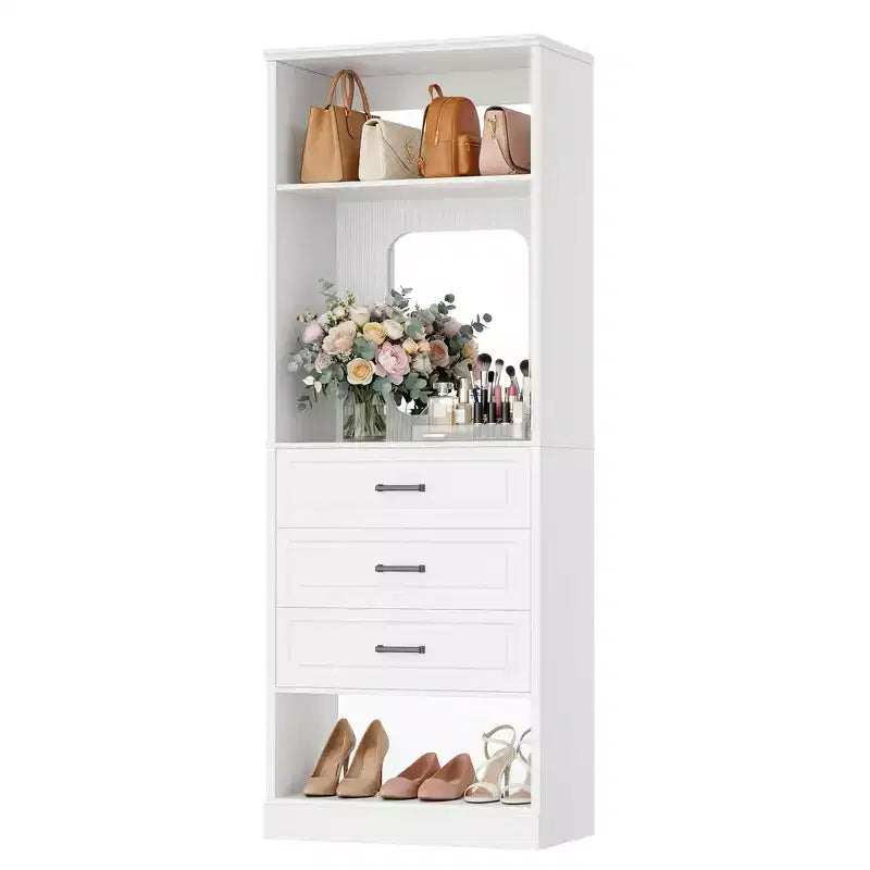 Système de rangement avec 3 tiroirs, organisateur de garde-robe robuste avec miroir