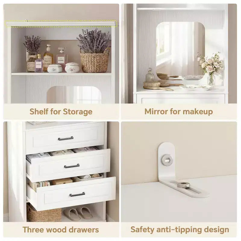 Système de rangement avec 3 tiroirs, organisateur de garde-robe robuste avec miroir