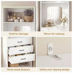 Système de rangement avec 3 tiroirs, organisateur de garde-robe robuste avec miroir