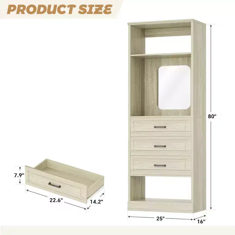 Système de rangement avec 3 tiroirs, organisateur de garde-robe robuste avec miroir