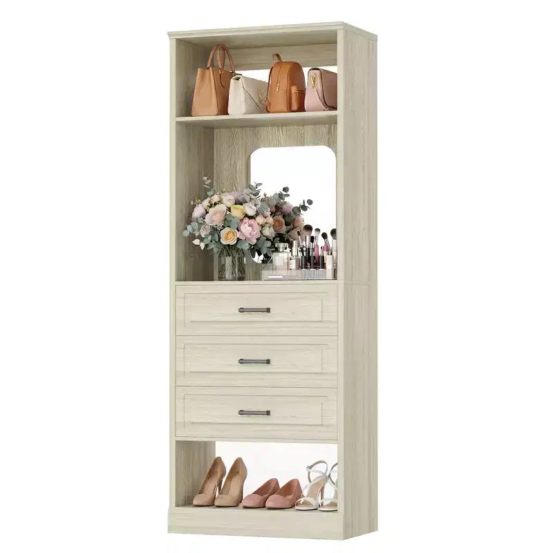 Système de rangement avec 3 tiroirs, organisateur de garde-robe robuste avec miroir