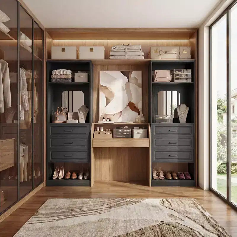 Système de rangement avec 3 tiroirs, organisateur de garde-robe robuste avec miroir