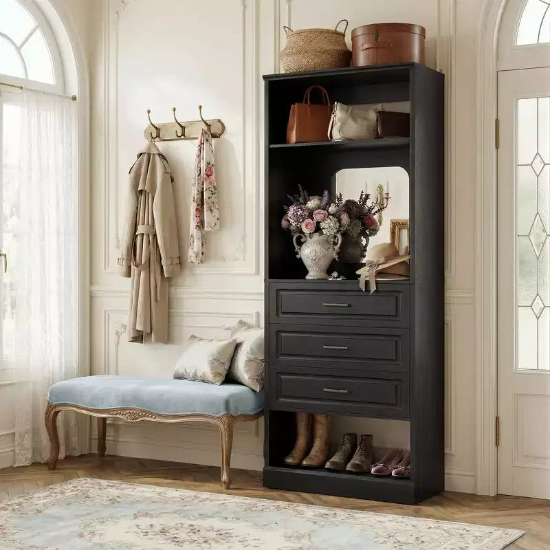 Système de rangement avec 3 tiroirs, organisateur de garde-robe robuste avec miroir