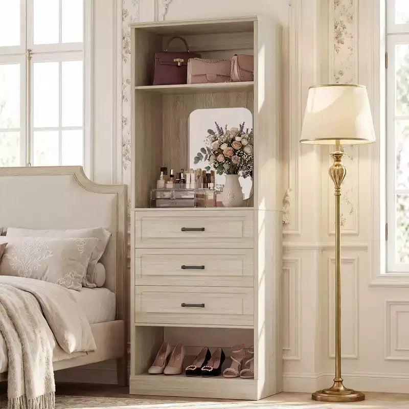 Besiost Closet System with 3 Storage Drawers, Heavy Duty Wardrobe Organizer with Mirror,