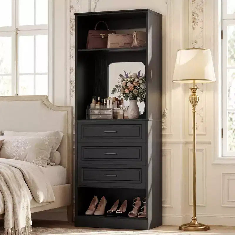 Système de rangement avec 3 tiroirs, organisateur de garde-robe robuste avec miroir