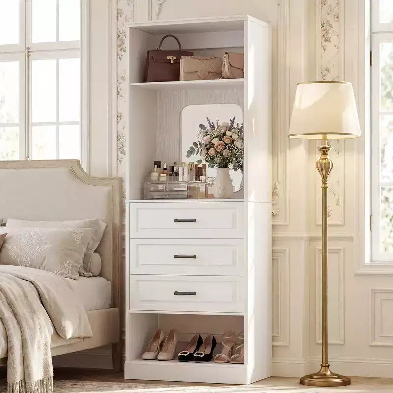 Système de rangement avec 3 tiroirs, organisateur de garde-robe robuste avec miroir