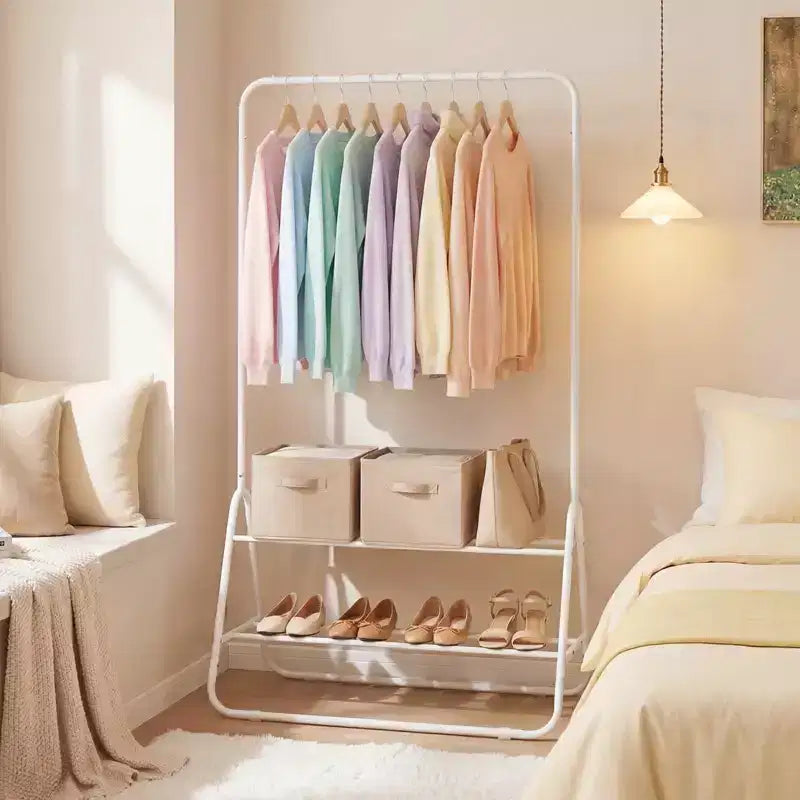 Portant à vêtements robuste en métal avec tringle et étagères de rangement Blanc/Noir