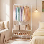 Portant à vêtements robuste en métal avec tringle et étagères de rangement Blanc/Noir