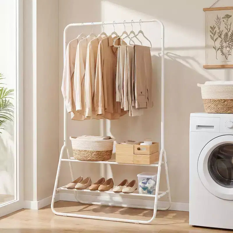 Portant à vêtements robuste en métal avec tringle et étagères de rangement Blanc/Noir