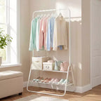 Portant à vêtements robuste en métal avec tringle et étagères de rangement Blanc/Noir