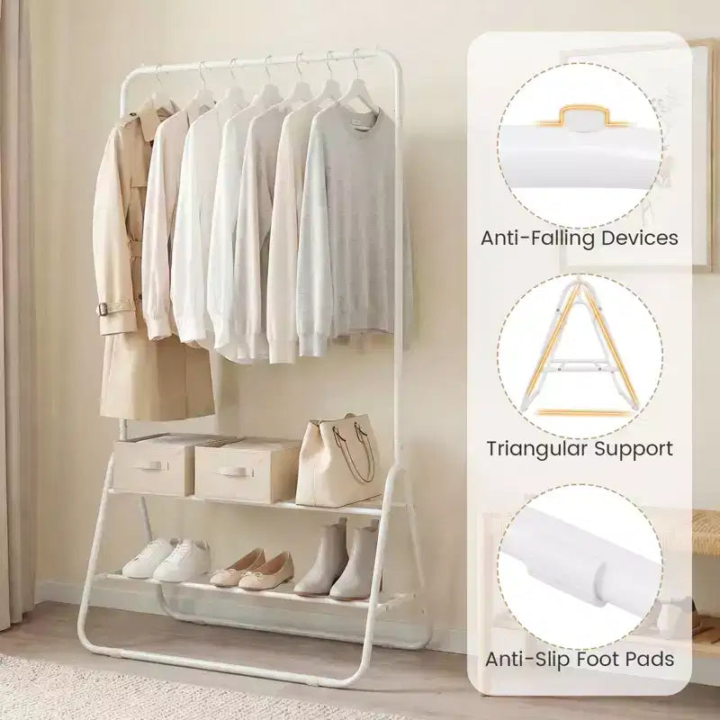 Portant à vêtements robuste en métal avec tringle et étagères de rangement Blanc/Noir