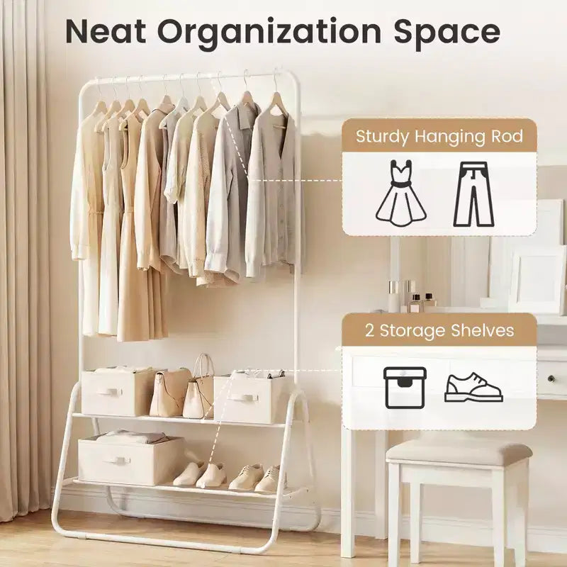 Portant à vêtements robuste en métal avec tringle et étagères de rangement Blanc/Noir