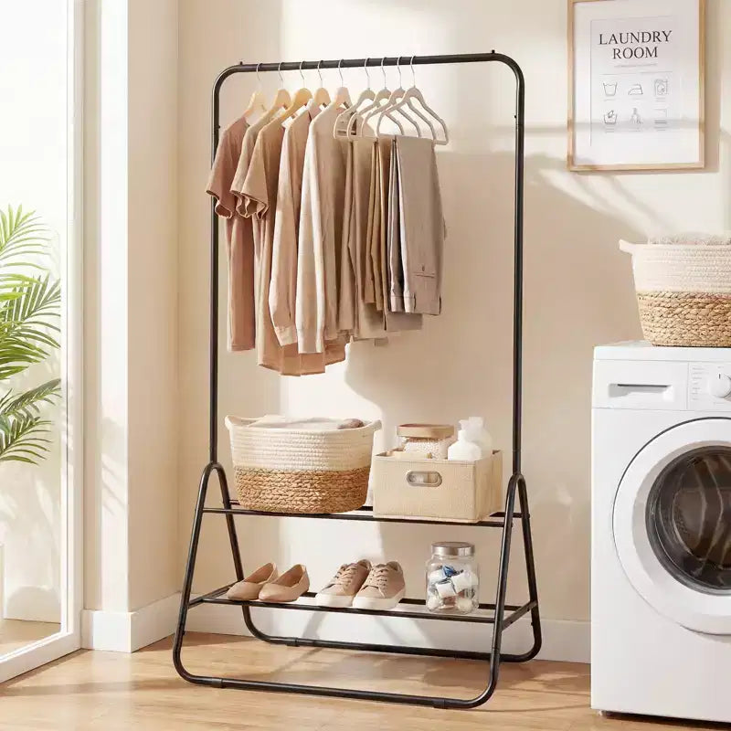 Portant à vêtements robuste en métal avec tringle et étagères de rangement Blanc/Noir