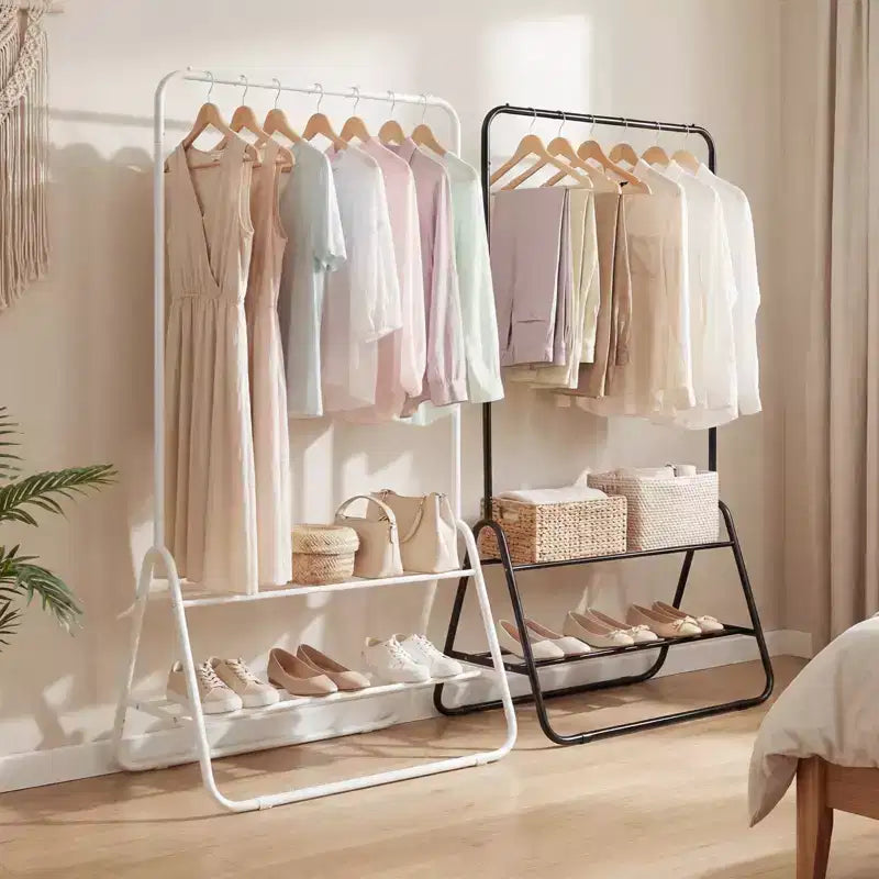 Portant à vêtements robuste en métal avec tringle et étagères de rangement Blanc/Noir