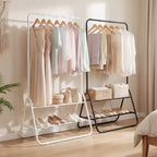Portant à vêtements robuste en métal avec tringle et étagères de rangement Blanc/Noir