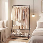 Portant à vêtements robuste en métal avec tringle et étagères de rangement Blanc/Noir