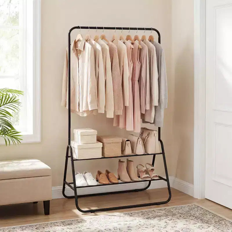 Portant à vêtements robuste en métal avec tringle et étagères de rangement Blanc/Noir