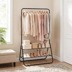 Portant à vêtements robuste en métal avec tringle et étagères de rangement Blanc/Noir