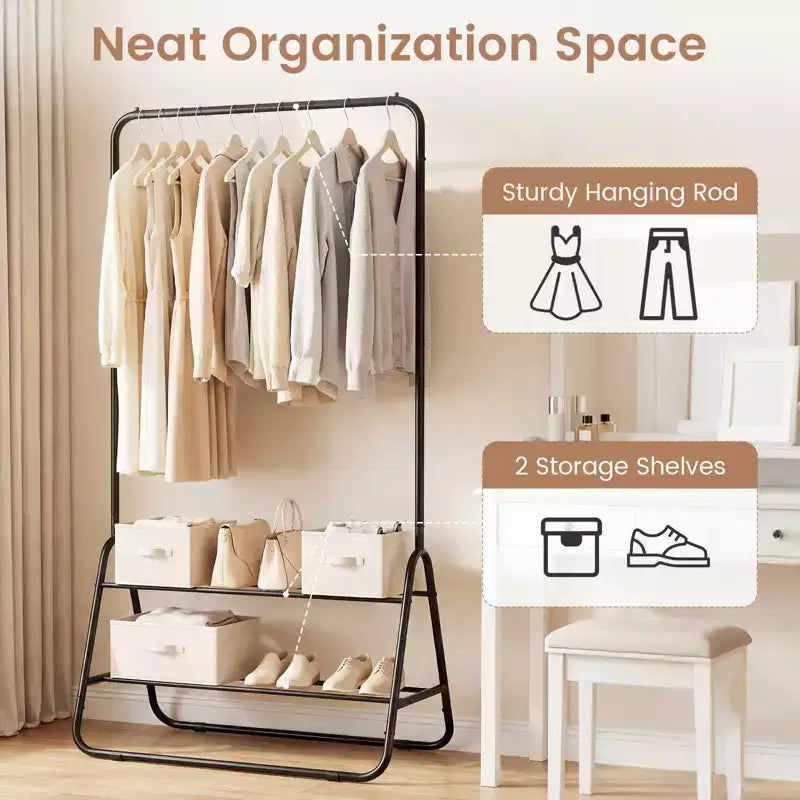 Portant à vêtements robuste en métal avec tringle et étagères de rangement Blanc/Noir