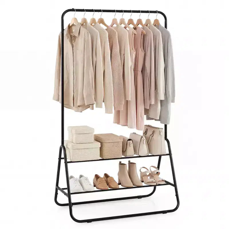 Costway Heavy Duty Clothes Rack Metal Garment Rack with Hanging Rod and Storage Shelves White/Black