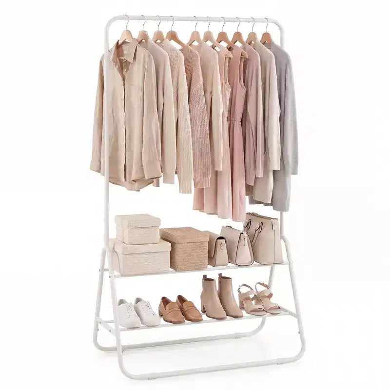 Portant à vêtements robuste en métal avec tringle et étagères de rangement Blanc/Noir