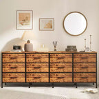 Meuble TV 178 cm pour salon, 12 tiroirs en tissu, station de recharge, long meuble TV jusqu'à 203 cm, avec rangement pour chambre, entrée
