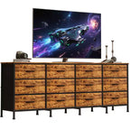Meuble TV 178 cm pour salon, 12 tiroirs en tissu, station de recharge, long meuble TV jusqu'à 203 cm, avec rangement pour chambre, entrée