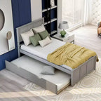 Lit plateforme jumeau avec lit gigogne peu encombrant, assemblage facile, gris