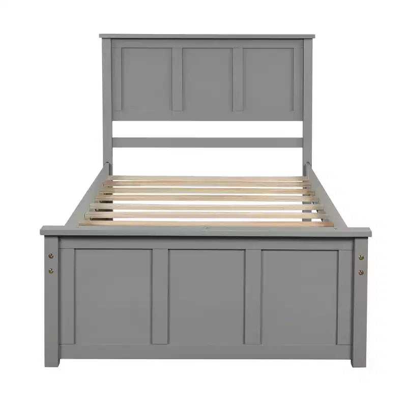 Lit plateforme jumeau avec lit gigogne peu encombrant, assemblage facile, gris