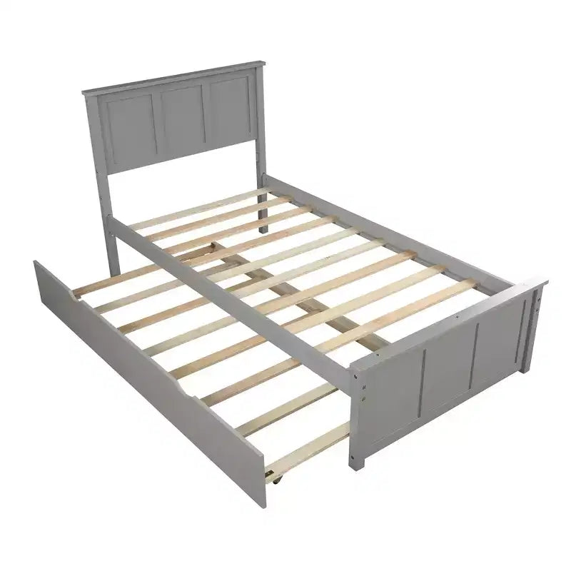Lit plateforme jumeau avec lit gigogne peu encombrant, assemblage facile, gris