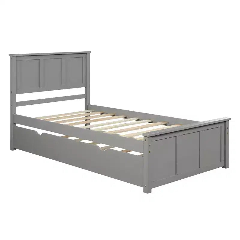 Lit plateforme jumeau avec lit gigogne peu encombrant, assemblage facile, gris