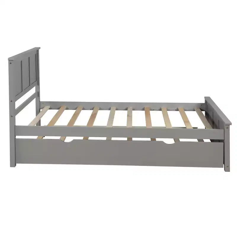 Lit plateforme jumeau avec lit gigogne peu encombrant, assemblage facile, gris