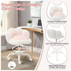 Chaise de vanité en polaire Teddy avec dossier en patte de chat, pivotante à 360°, hauteur réglable, supporte 136 kg, assemblage sans outils pour bureau à domicile, chambre à coucher