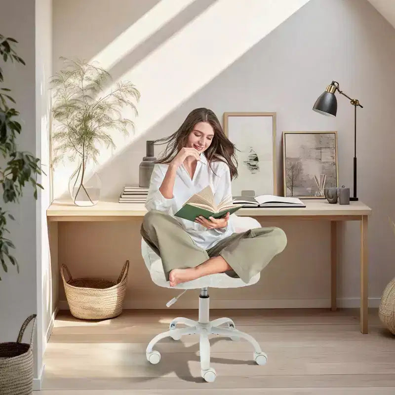 Chaise de vanité en polaire Teddy avec dossier en patte de chat, pivotante à 360°, hauteur réglable, supporte 136 kg, assemblage sans outils pour bureau à domicile, chambre à coucher