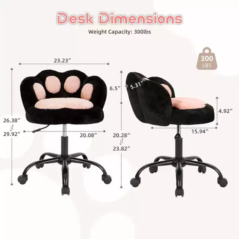 Chaise de vanité en polaire Teddy avec dossier en patte de chat, pivotante à 360°, hauteur réglable, supporte 136 kg, assemblage sans outils pour bureau à domicile, chambre à coucher