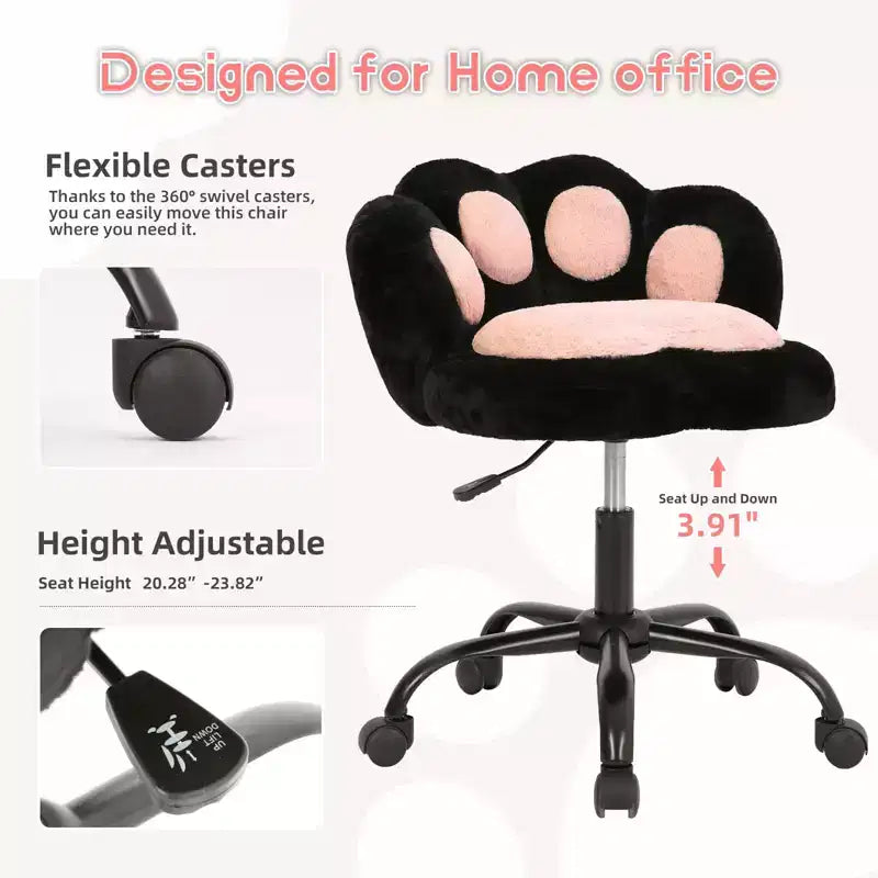 Chaise de vanité en polaire Teddy avec dossier en patte de chat, pivotante à 360°, hauteur réglable, supporte 136 kg, assemblage sans outils pour bureau à domicile, chambre à coucher