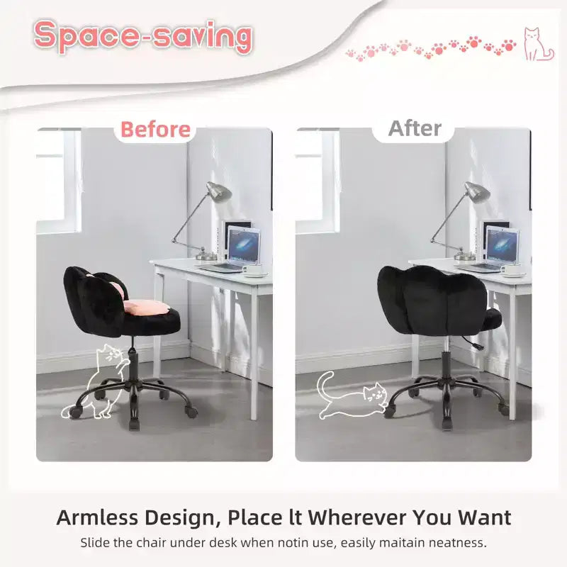 Chaise de vanité en polaire Teddy avec dossier en patte de chat, pivotante à 360°, hauteur réglable, supporte 136 kg, assemblage sans outils pour bureau à domicile, chambre à coucher